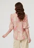 Izabel London Pink Floral Lace Trim 3/4 Puff Sleeve Shirt - 16 Image 2