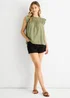Gini London Khaki Crochet Panel Viscose Loose Fit Top - S/M Image 1
