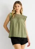 Gini London Khaki Crochet Panel Viscose Loose Fit Top - S/M Image 3