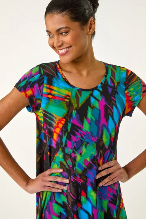 Roman Multi Abstract Print Hanky Hem Tunic - 14 Image 4