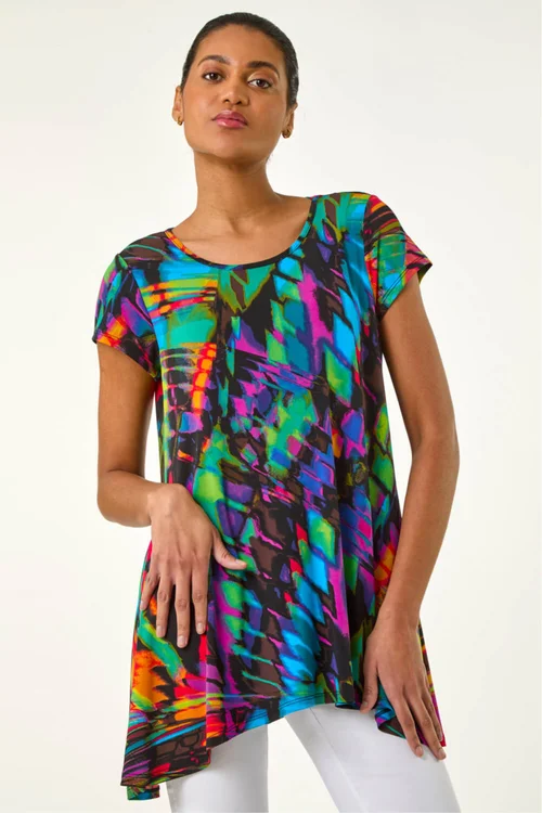 Roman Multi Abstract Print Hanky Hem Tunic - 14 Image 1