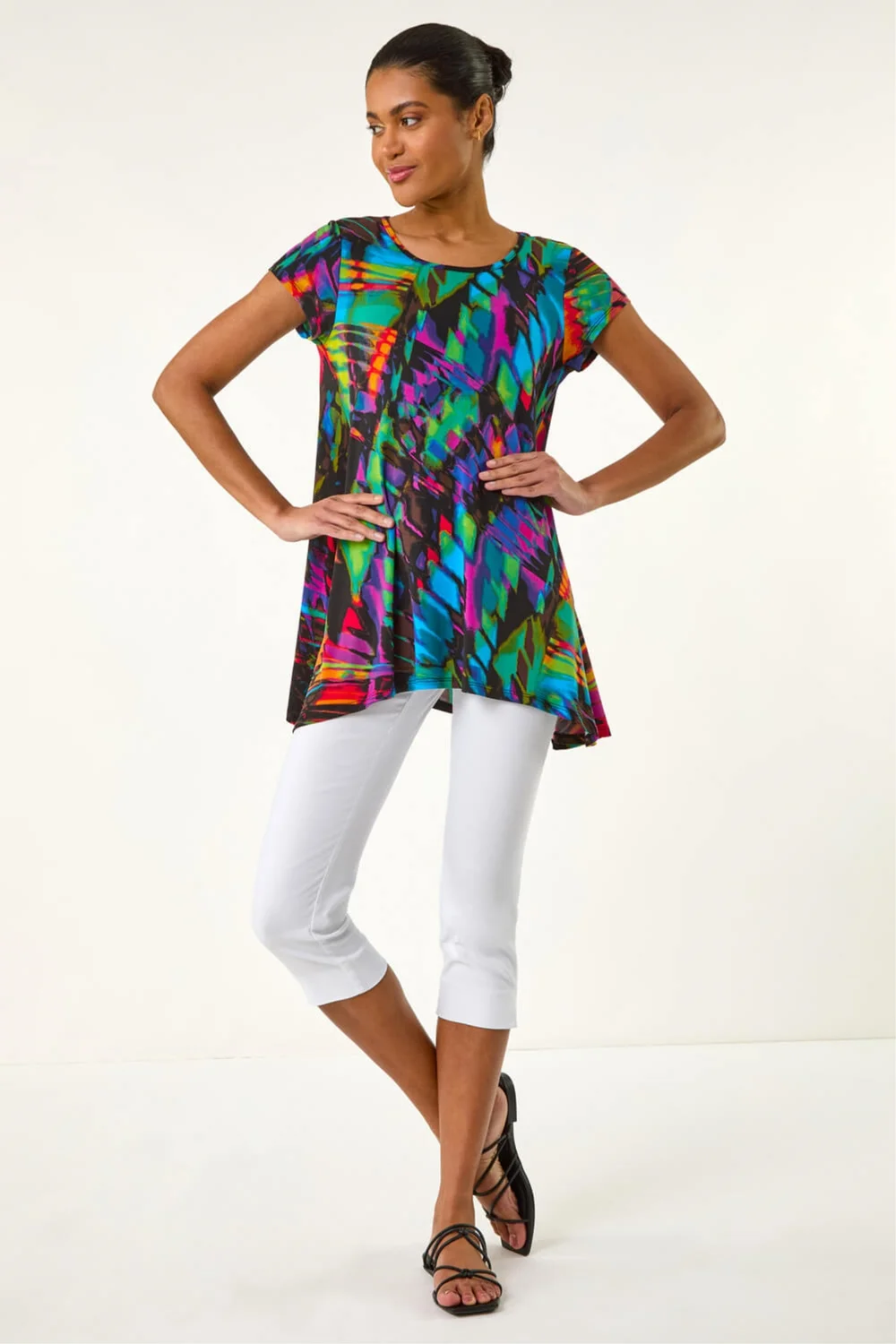 Roman Multi Abstract Print Hanky Hem Tunic - 14 Image 2