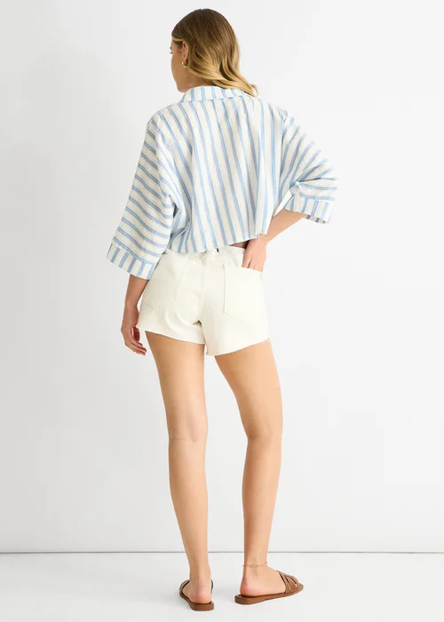 Gini London Blue Stripe Cotton Oversized Crop Shirt - L/XL Image 2