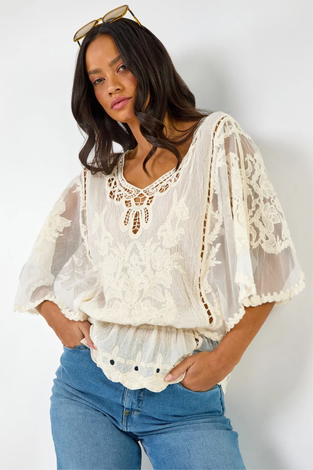 Dusk Ivory Butterfly Lace Blouse - M/L Image 1