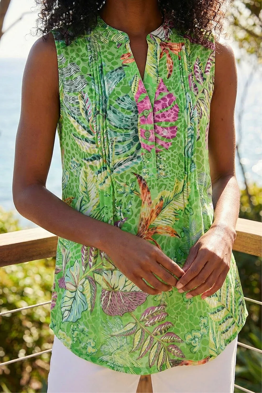 Roman Lime Burnout Tropical Pintuck Shirt - 10 Image 4