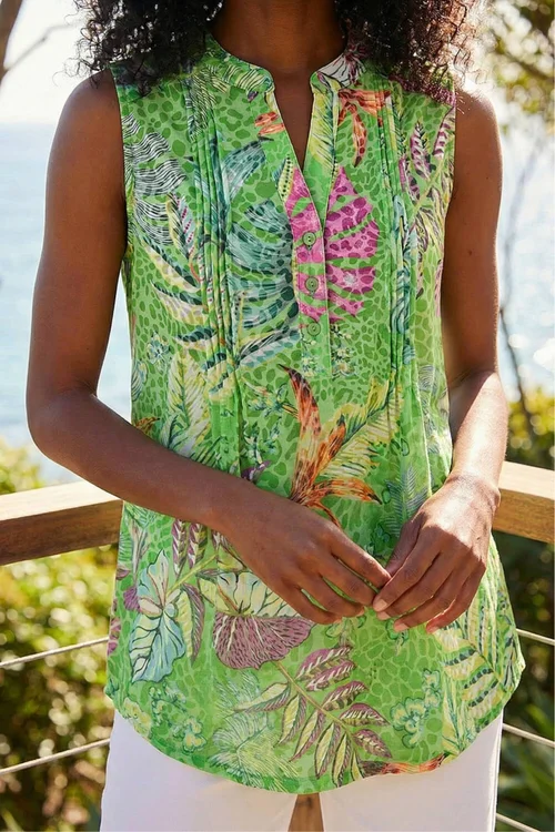 Roman Lime Burnout Tropical Pintuck Shirt - 10 Image 4