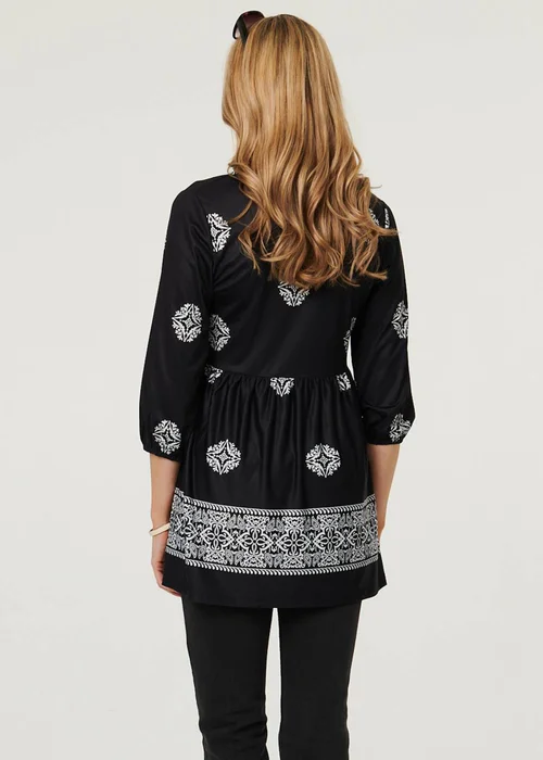 Izabel London Black Embroidered 3/4 Sleeve Shirred Blouse - 12 Image 2