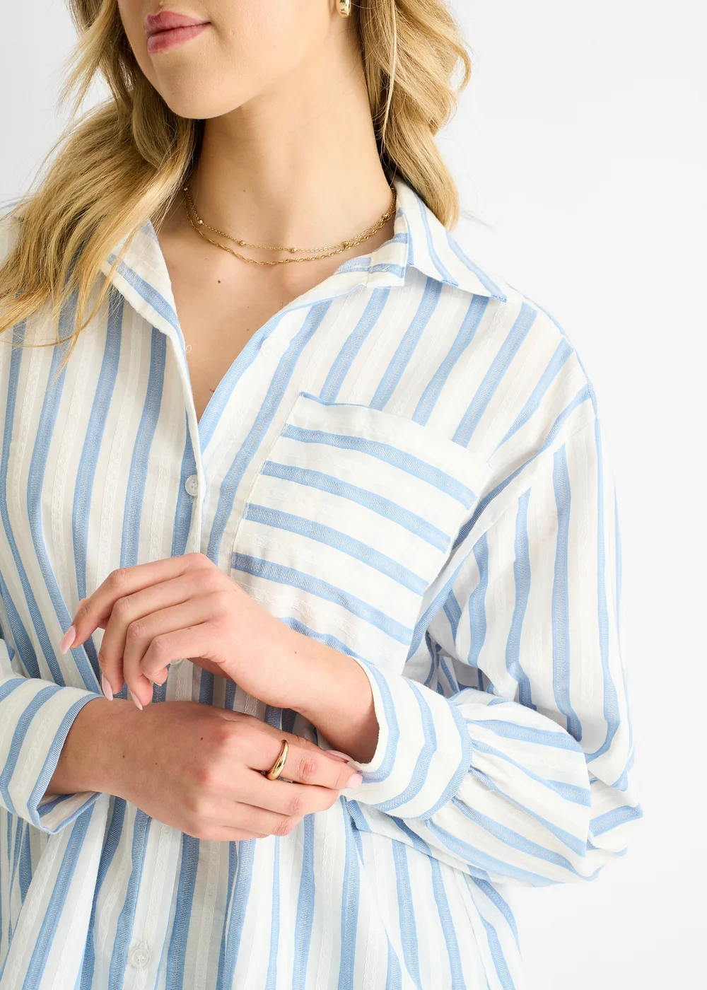 Gini London Blue Stripe Cotton Oversized Shirt - L/XL Image 3