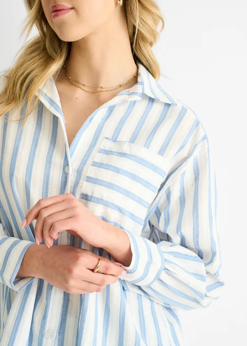 Gini London Blue Stripe Cotton Oversized Shirt - L/XL Image 3