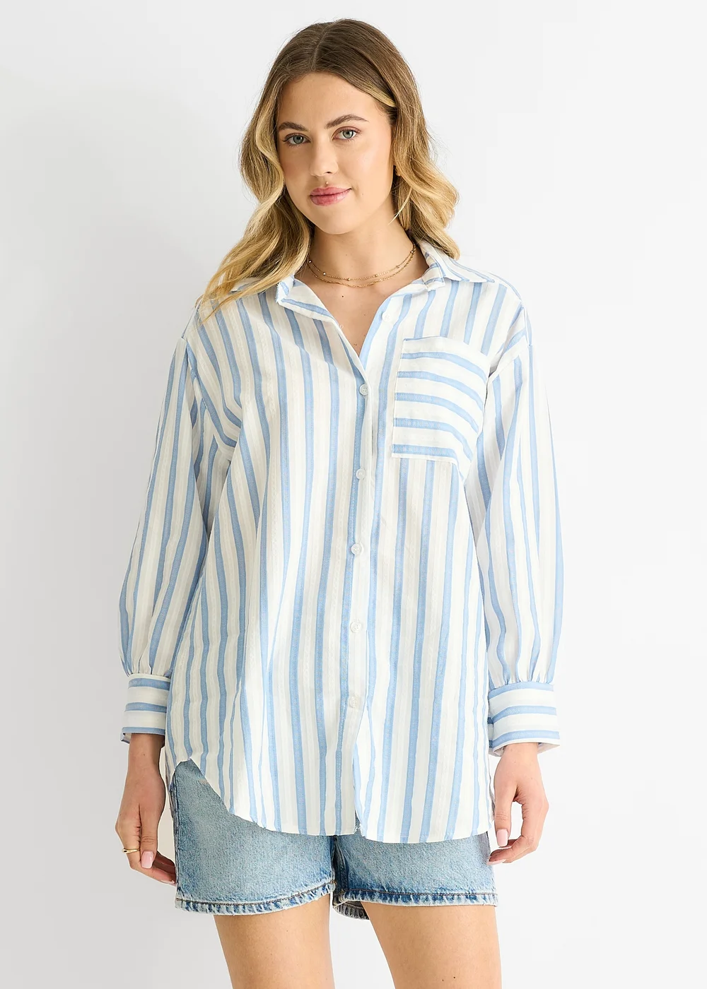 Gini London Blue Stripe Cotton Oversized Shirt - L/XL Image 1