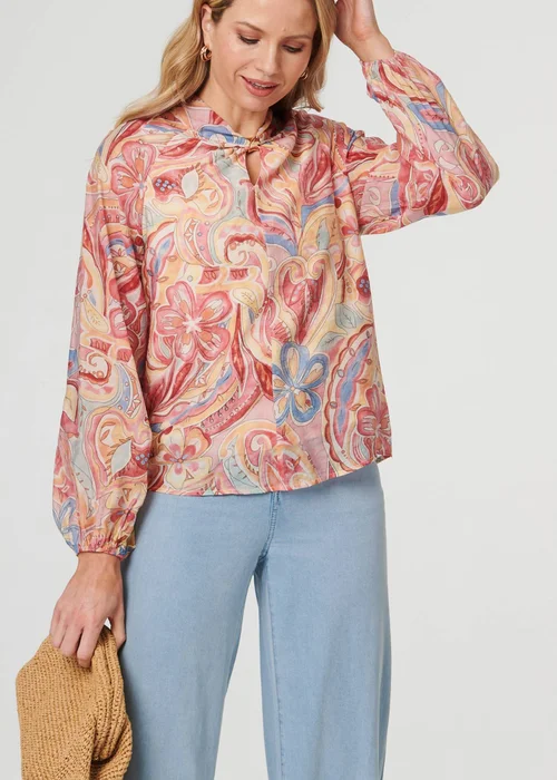 Izabel London Pink Abstract Long Sleeve Relaxed Blouse - 14 Image 4