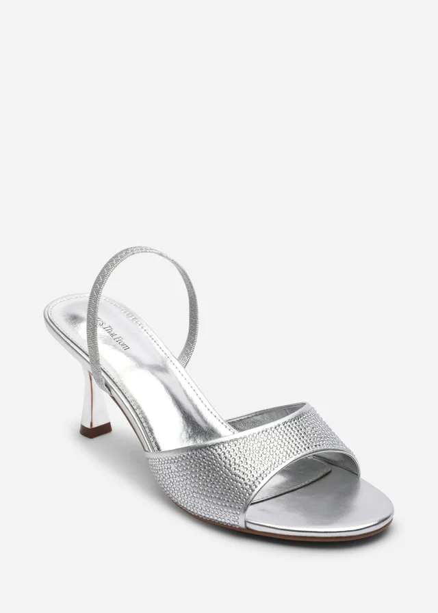Where's That From Harmony Silver Open Toe Mid Heel Sandal With Sling back