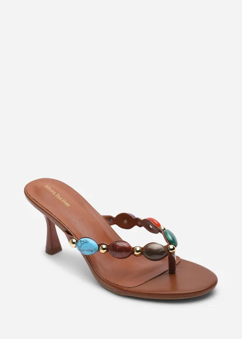 Where's That From Electra Jewel Embellished Tan Heeled Sandals - Size 5 Image 3