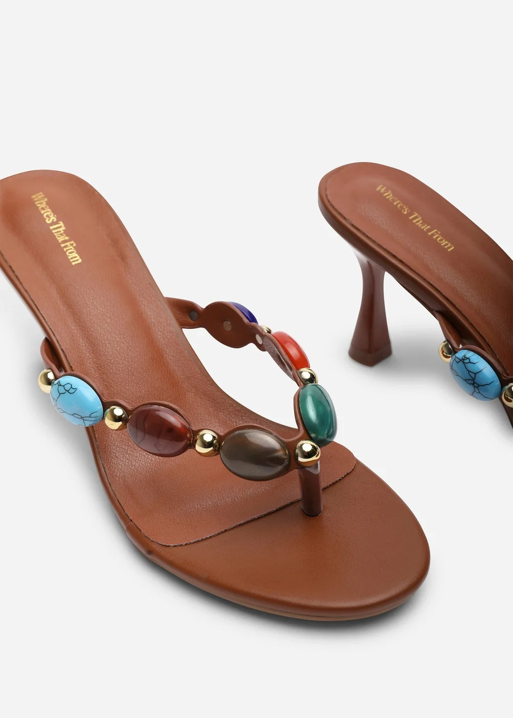 Where's That From Electra Jewel Embellished Tan Heeled Sandals - Size 5 Image 5