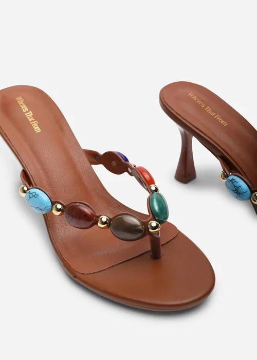 Where's That From Electra Jewel Embellished Tan Heeled Sandals - Size 5 Image 5