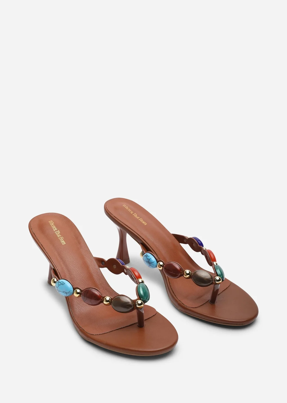 Where's That From Electra Jewel Embellished Tan Heeled Sandals - Size 5 Image 4