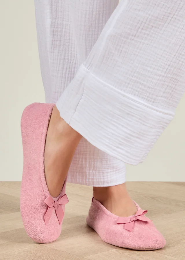 Totes Isotoner Pastel Pink Terry Ballerina Slippers