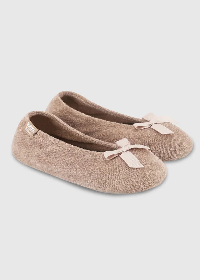 Totes Isotoner Light Brown Terry Ballerina Slippers