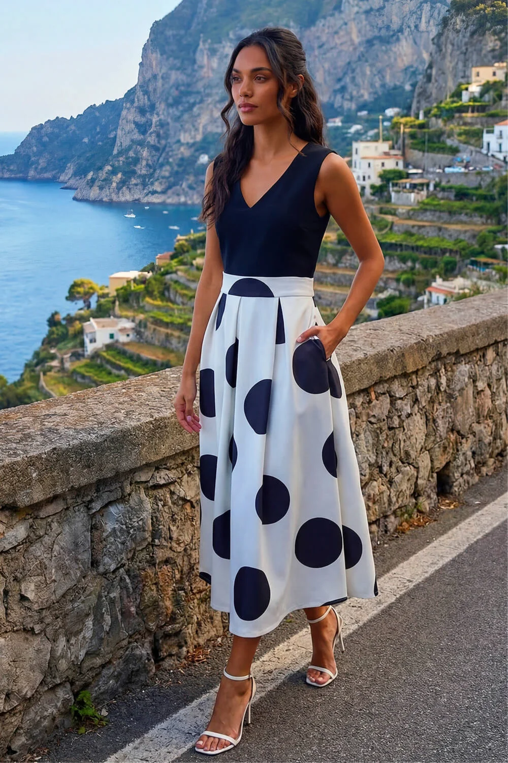 Roman Black Polka Dot Premium Stretch Dress - 20 Image 1