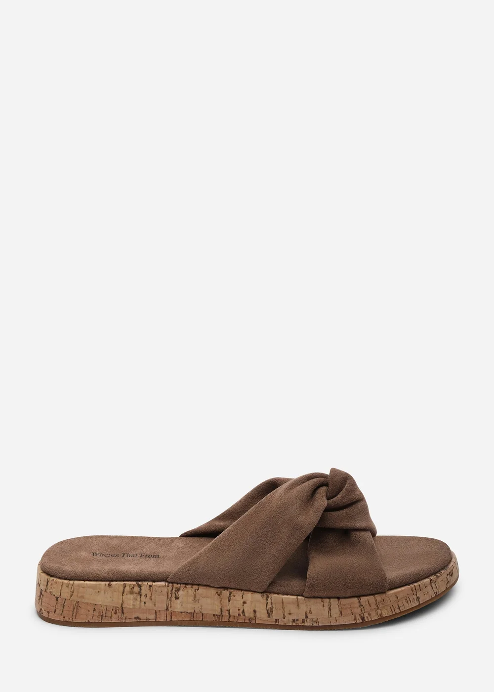 Where's That From Bowtie Knotted Open Toe Camel Faux Suede Low Wedge Sandal - 7 Image 1