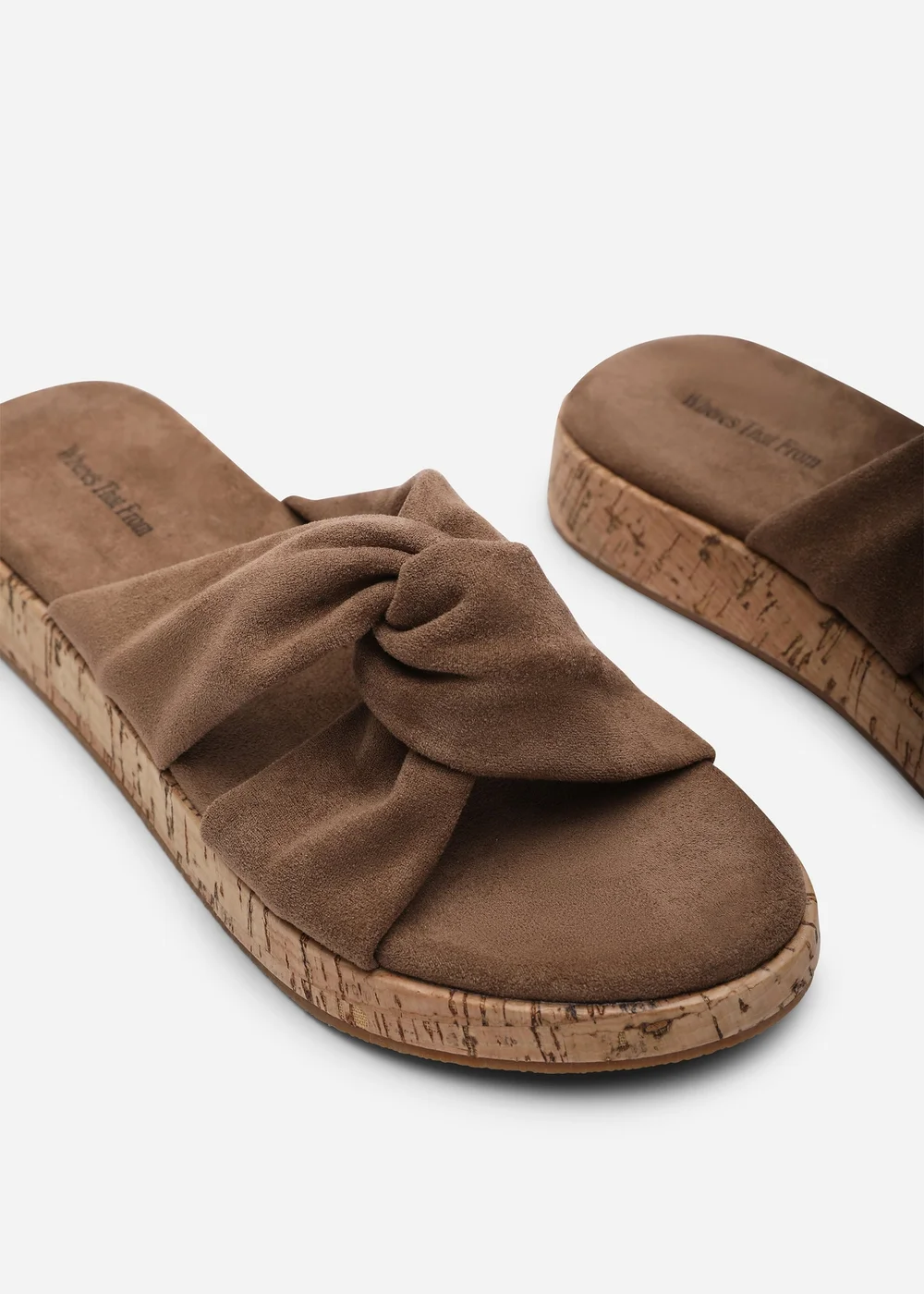 Where's That From Bowtie Knotted Open Toe Camel Faux Suede Low Wedge Sandal - 7 Image 5