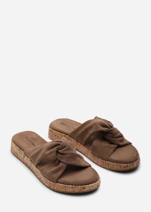 Where's That From Bowtie Knotted Open Toe Camel Faux Suede Low Wedge Sandal - 7 Image 4