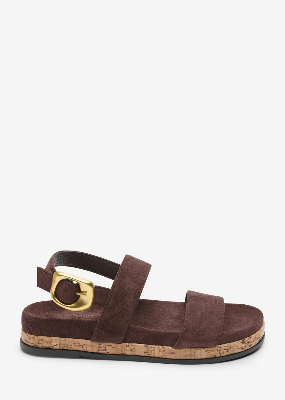 Where's That From Banyan Double Strap Flatform Dark Brown Faux Suede Sandal - 4 Image 1
