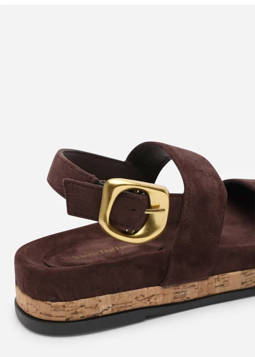 Where's That From Banyan Double Strap Flatform Dark Brown Faux Suede Sandal - 4 Image 4