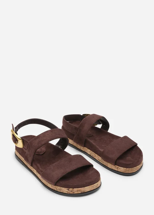 Where's That From Banyan Double Strap Flatform Dark Brown Faux Suede Sandal - 4 Image 5