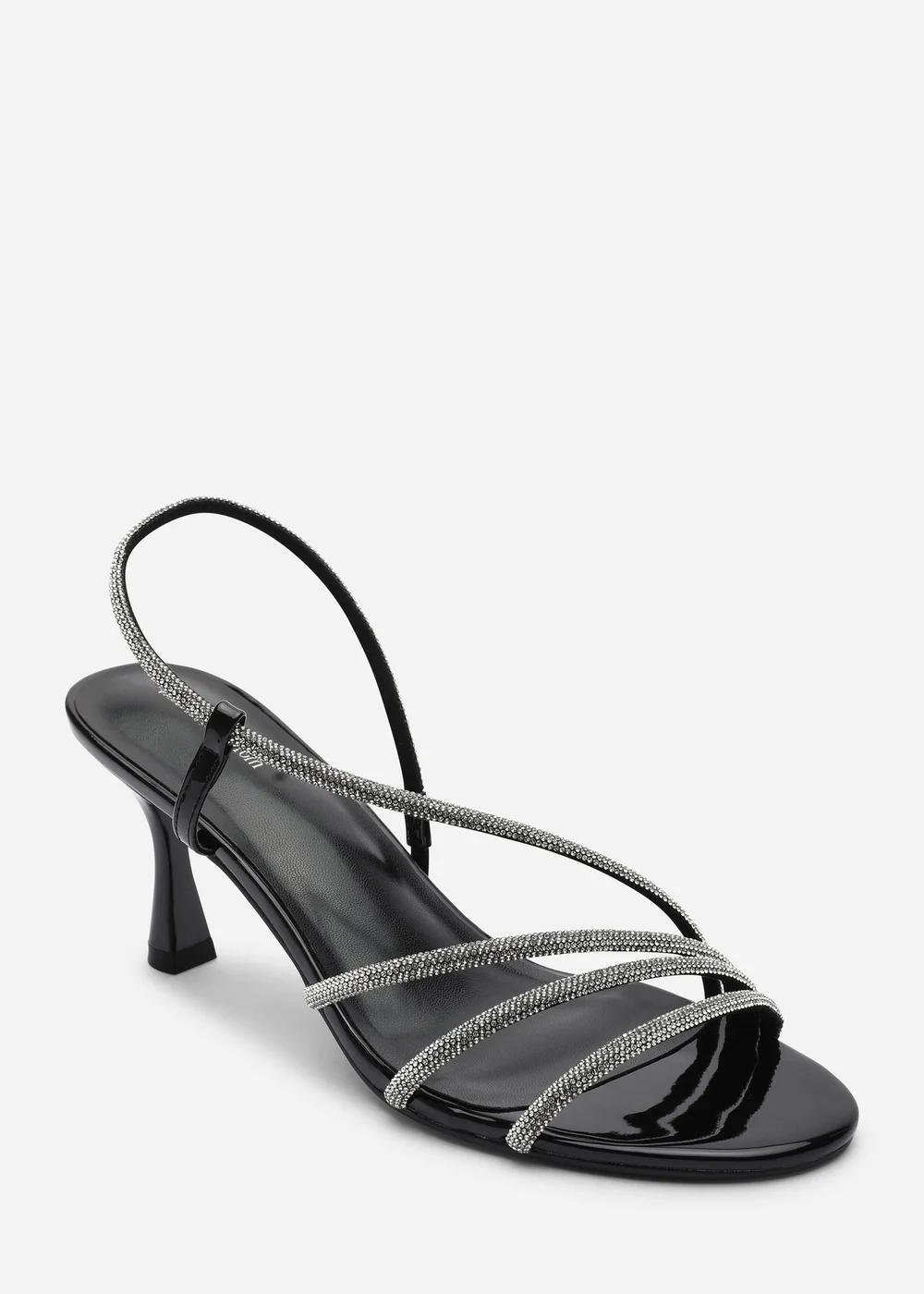 Where's That From Gloria Diamante Strappy Low Heeled Black Patent Sandals - Size 5 Image 3