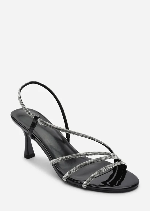 Where's That From Gloria Diamante Strappy Low Heeled Black Patent Sandals - Size 5 Image 3