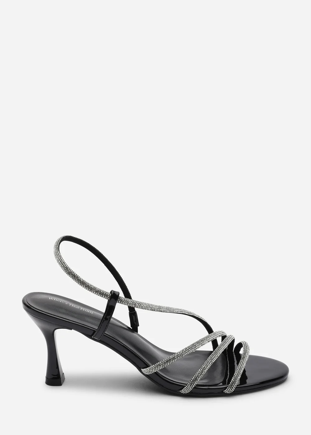 Where's That From Gloria Diamante Strappy Low Heeled Black Patent Sandals - Size 5 Image 2