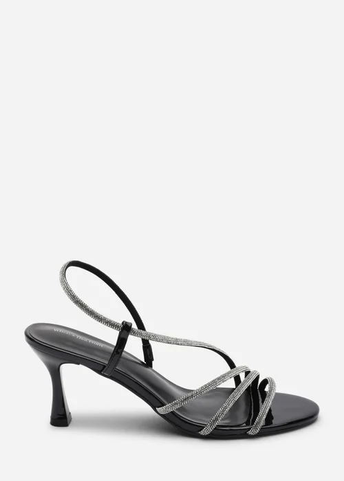 Where's That From Gloria Diamante Strappy Low Heeled Black Patent Sandals - Size 5 Image 2