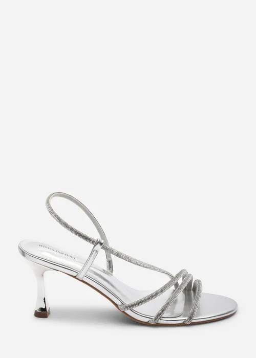 Where's That From Gloria Diamante Strappy Low Heeled Silver Metallic Sandals - 4 Image 1