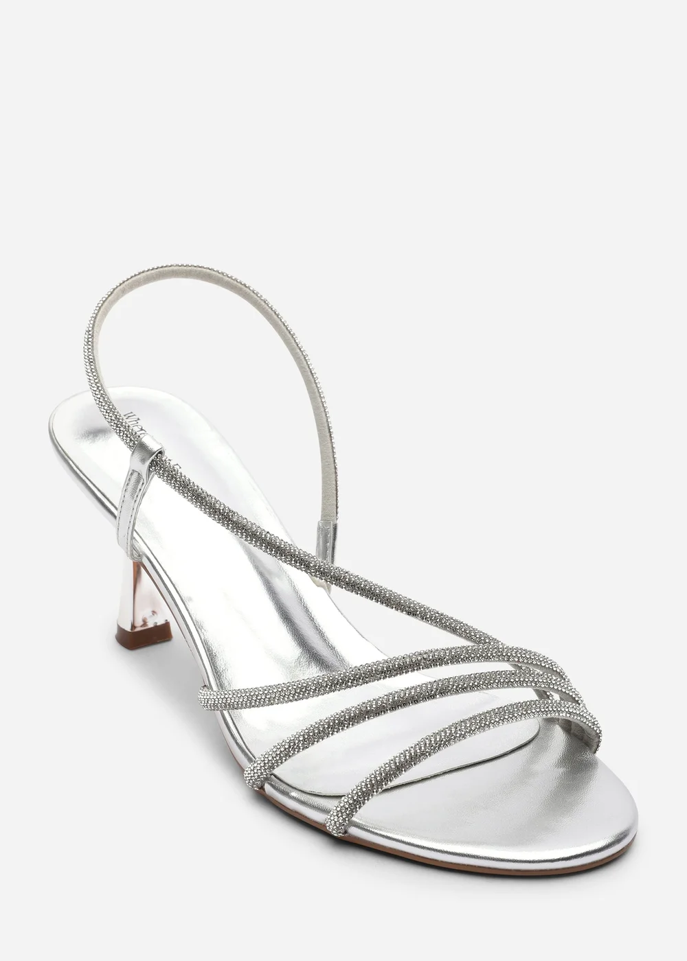 Where's That From Gloria Diamante Strappy Low Heeled Silver Metallic Sandals - 4 Image 3
