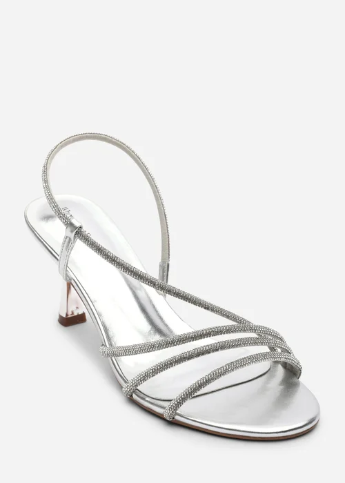 Where's That From Gloria Diamante Strappy Low Heeled Silver Metallic Sandals - 4 Image 3
