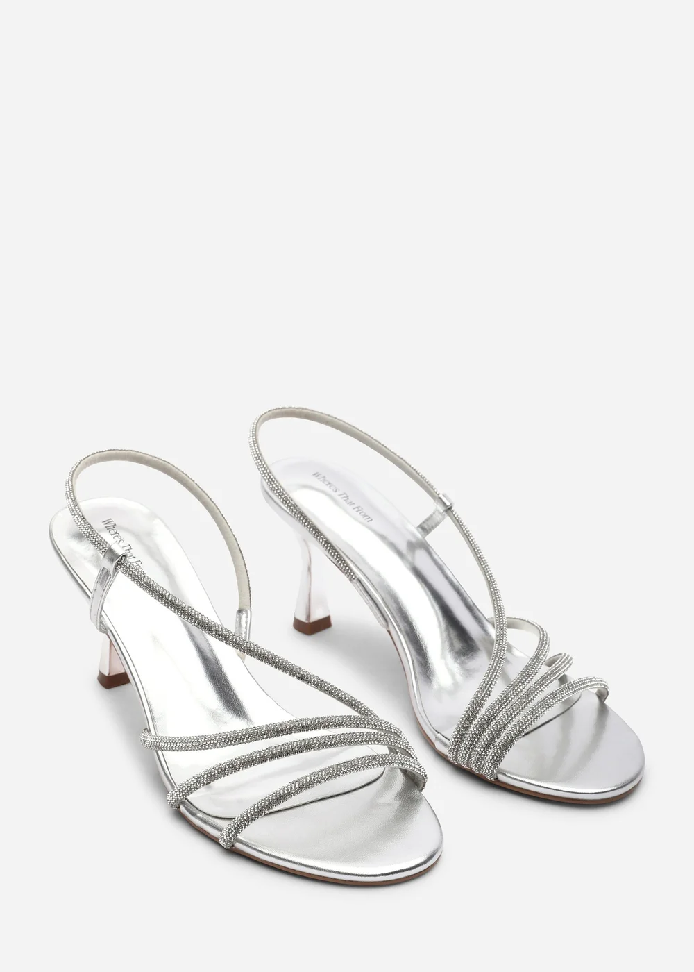 Where's That From Gloria Diamante Strappy Low Heeled Silver Metallic Sandals - 4 Image 4