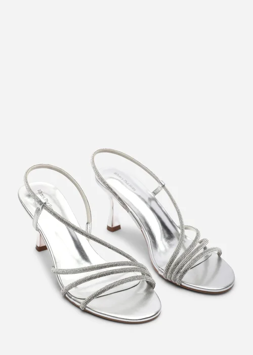 Where's That From Gloria Diamante Strappy Low Heeled Silver Metallic Sandals - 4 Image 4