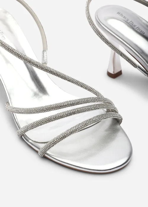 Where's That From Gloria Diamante Strappy Low Heeled Silver Metallic Sandals - 4 Image 5