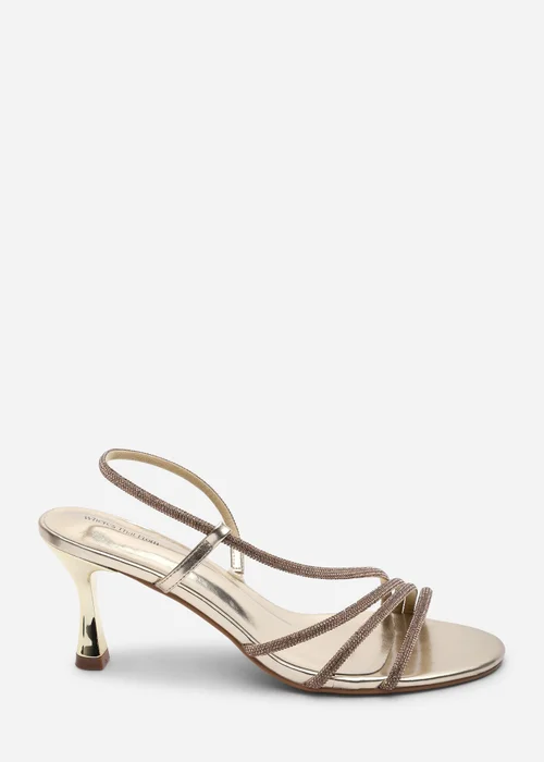 Where's That From Gloria Diamante Strappy Low Heeled Gold Metallic Sandals - 4 Image 1