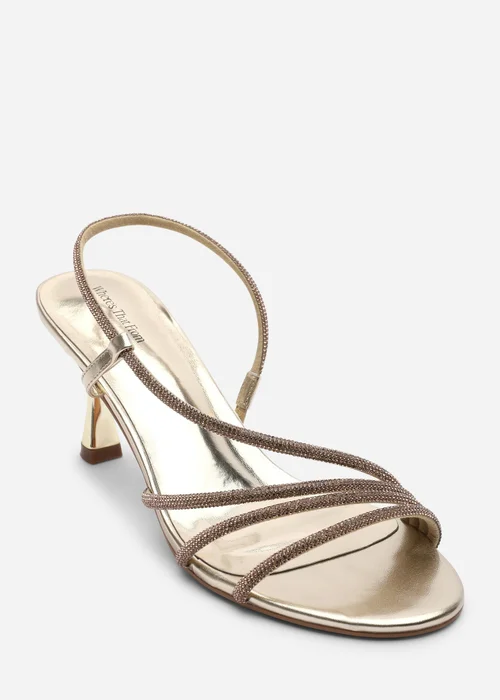 Where's That From Gloria Diamante Strappy Low Heeled Gold Metallic Sandals - 4 Image 3