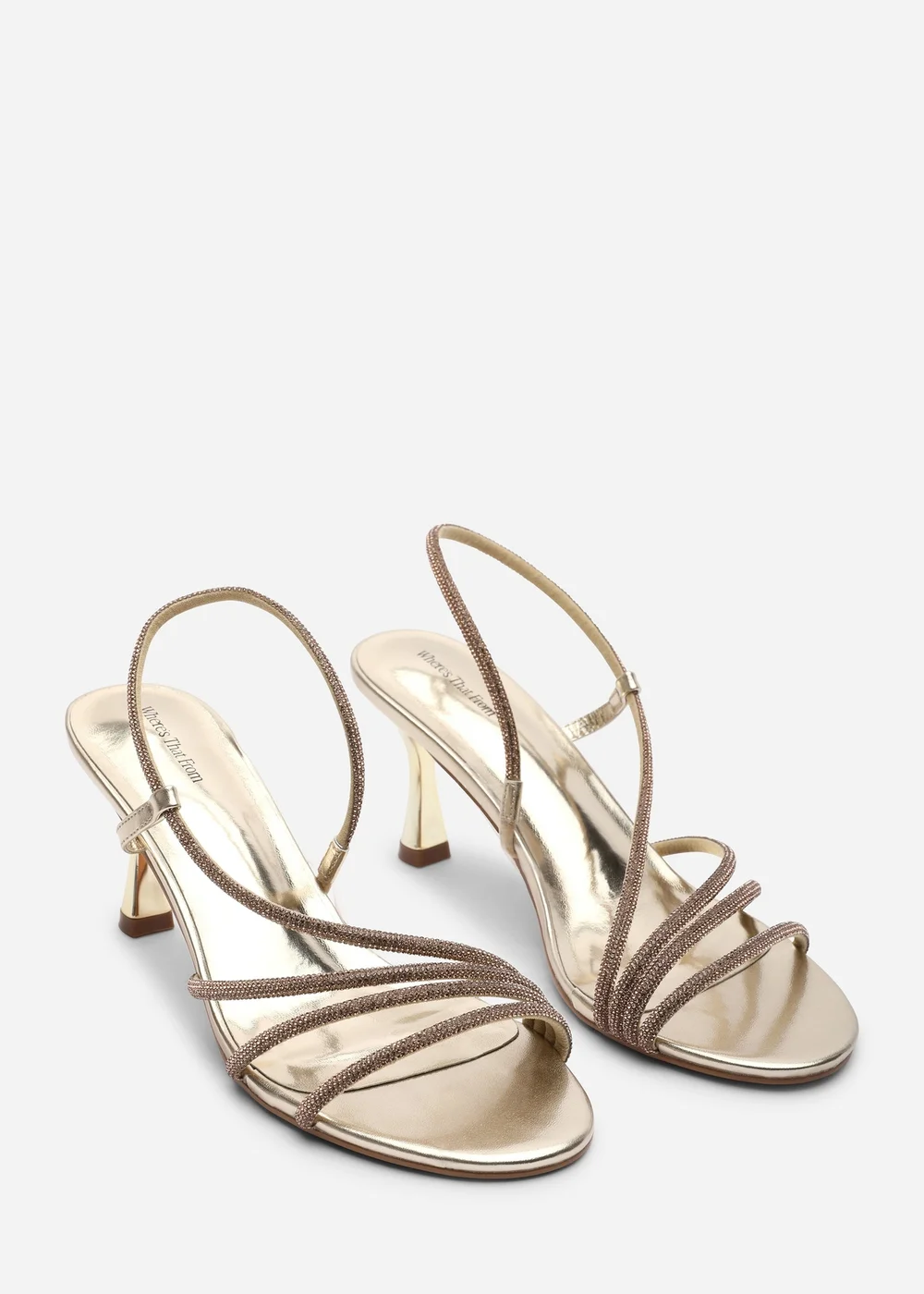 Where's That From Gloria Diamante Strappy Low Heeled Gold Metallic Sandals - 4 Image 4