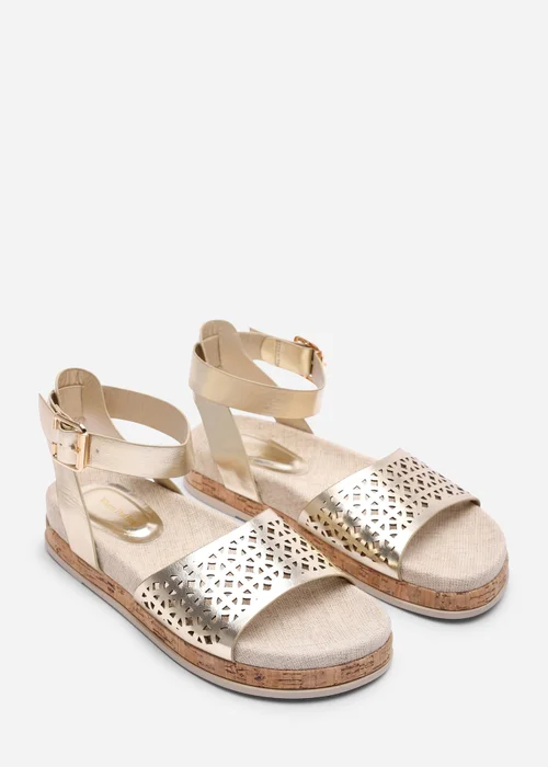Where's That From Bask Cutout Design Flatform Gold Metallic Sandal - 5 Image 4