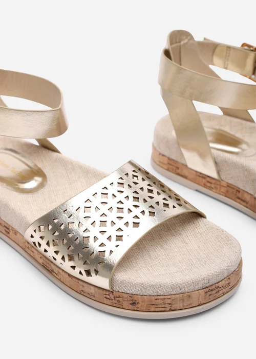 Where's That From Bask Cutout Design Flatform Gold Metallic Sandal - 5 Image 5