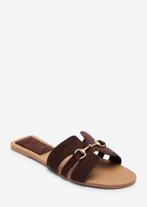 Where's That From Dorina Embellished Wide Fit Dark Brown Suede Slide On Sandals - 4 Image 1