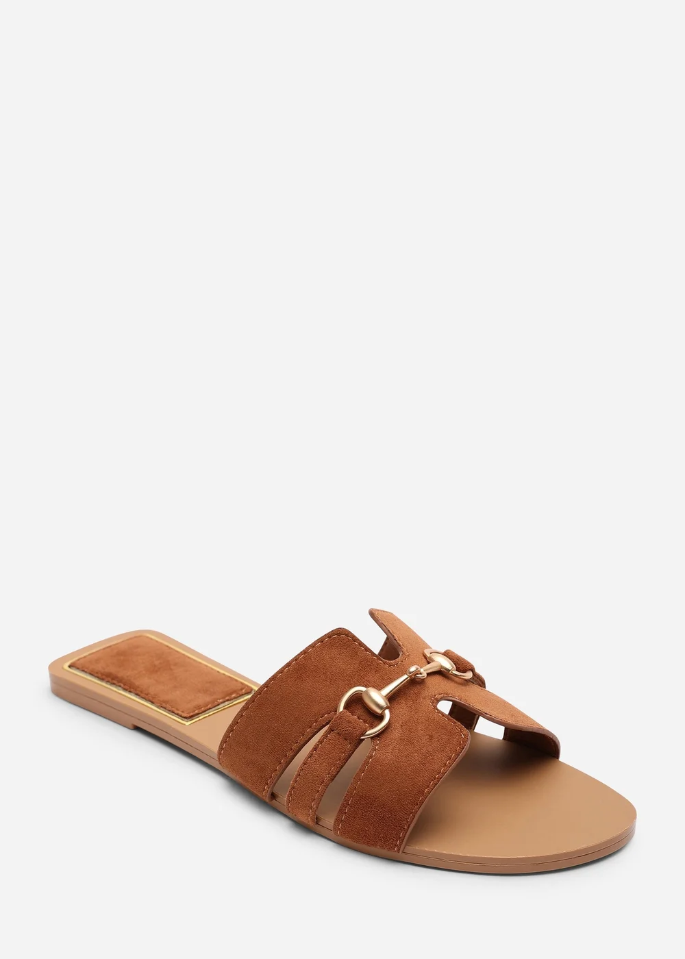 Where's That From Dorina Embellished Wide Fit Tan Faux Suede Slide On Sandals - 4 Wide Image 3