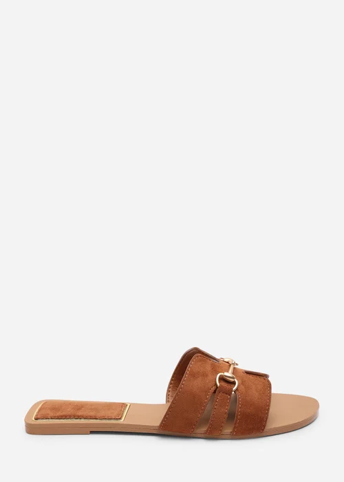 Where's That From Dorina Embellished Wide Fit Tan Faux Suede Slide On Sandals - 4 Wide Image 1