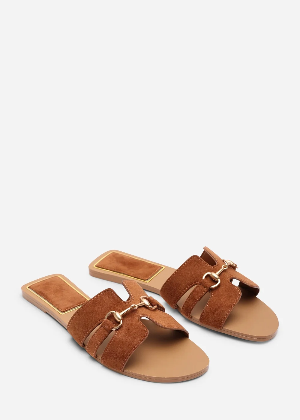 Where's That From Dorina Embellished Wide Fit Tan Faux Suede Slide On Sandals - 4 Wide Image 4
