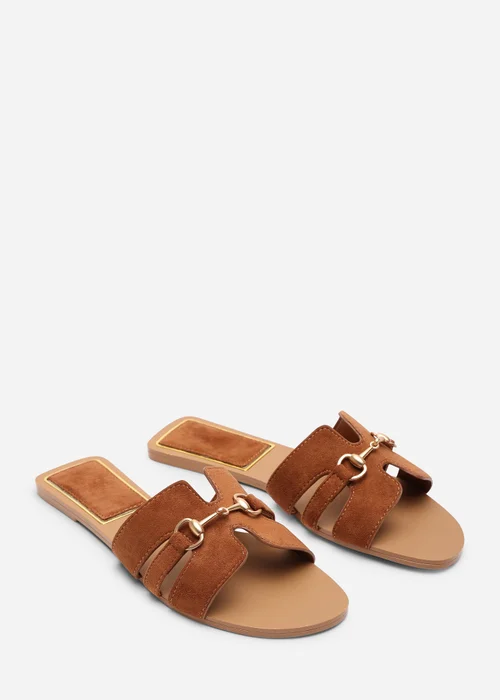 Where's That From Dorina Embellished Tan Suede Slide On Sandals - 4 Image 4