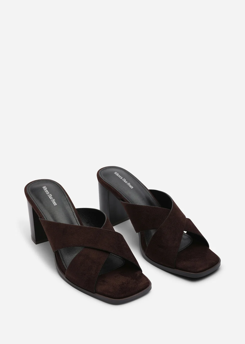 Where's That From Livana Crossover Strap Block Heel Sandal In Dark Brown Suede - 4 Image 4